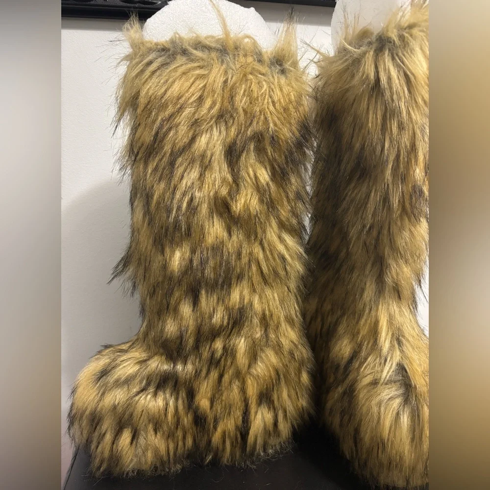 Dolls Kill / Club Exx Brown Wild Instinct Faux Fur Knee High Boots
